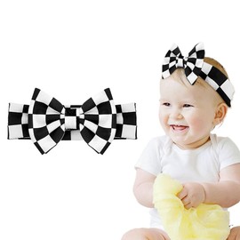 Sdopbinbin Checkered Baby Bow Headband for Infant Newborn Bow Hair Band for Baby Toddler Girls Bowknot Head Band Black And White Hair Band Headwear for Baby Girls Checkered Hair Accessories for Kids