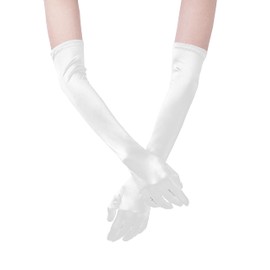 *daisysboutique* Long Party Gloves for Women 1920s 20s Satin Arm Sleeves Event Dress Costumes Opera Bridal Elbow Length (White, One Size)