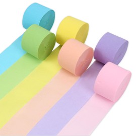 Crepe Paper Colourful 6 Rolls 150 m Crepe Paper Pastel Colours Crepe Tape Colourful Crepe Paper Pastel Streamers Curling Paper for Decoration Crepe Paper for Birthday Wedding Party Decorations