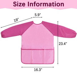 SOCOLER 2 Pack Kids Art Smock, Kids Painting Apron, Waterproof Children Artist Aprons with Long Sleeve 3 Pockets for Toddlers Age 2-6 Years, Pink and Blue