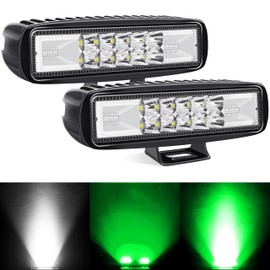 SUFEMOTEC 6 Inch White & Green Led Pods Light Bar, Combo Beam Strobe Driving Light, 12V 24V Motorcycle Pickup ATV Truck Tractor Work Auxiliary Spot Fog Lights (Pack of 2), 1612WG