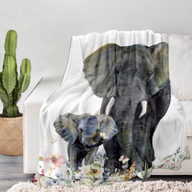 Elephant Blanket, Soft Warm Fuzzy Fleece Plush Blanket 60''x50'', Smooth Cozy Flannel Throw Blanket for Bed/Couch/Office/Camping