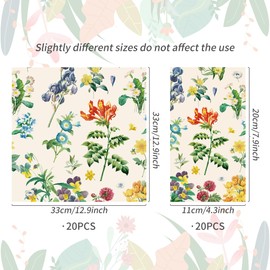 40PCS Wildflower Napkins Floral Napkin Flower Butterfly Napkins Tea Party Napkins Wildflower Theme Decorations for Party Wedding Baby Shower Bridal Shower