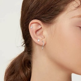 EVER FAITH 3 Pairs Whited Gold Plated Hoop Earrings Set for Women, Stud CZ Light weight Jewelry Gift Women