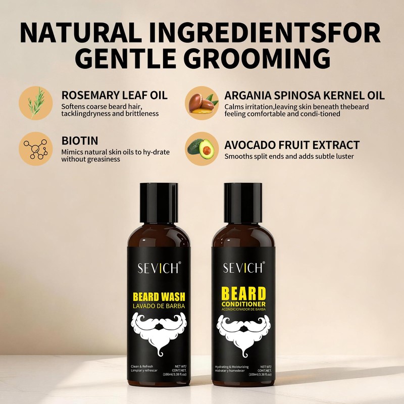 Beard Wash and Conditioner Set for Men,Natural Plant-Based Formula with