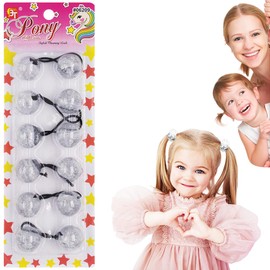 6 Pcs 25mm Ball Hair Ties Ponytail Holders Twinbead Bubble Balls Hair Accessories for Girls Kids Toddler (Glitter Clear)