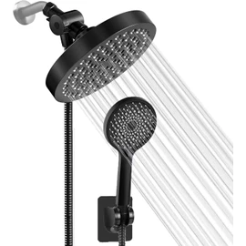 Combo de cabezal de ducha de lluvia de alta presión y Ducha de mano,6 Pulgadas Cabezal de Regadera, con Ajustable dn 360 Grados, con 5 Modos Regadera de Mano y Manguera 120 cm (Negro)