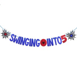 Spider 5th Birthday Banner, 9.84ft Swinging into Number 5 Banner Pre-Strung Spider Theme Letters Hanging Numeral Five Signs Birthday Party Decorations for Kids Party Supplies