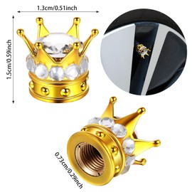4 Pieces Crown Tire Valve Stem Caps Bling Handmade Crystal Rhinestone Universal Chrome Crown Vehicle Car Tire Caps Covers, Attractive Accessories for Car (Gold and White)
