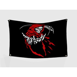 OEIDABXU Grim Reaper Flag 4x6FT Durable 100D Polyester Fabric Screen Printed With 2 Rows Stitched and 4 Rust Proof Buttonhole Funny Man Cave Frat Wall Decor For Indoor & Outdoor Decorations (4x6FT)