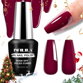NXJ INFILILA Red Gel Nail Polish, Hema Free Gel Nail Polish Red Colors Deep Dark Red Color Nail Polish Gel High Gloss Soak Off UV Gel Nail Manicure DIY Gift for Women Girls