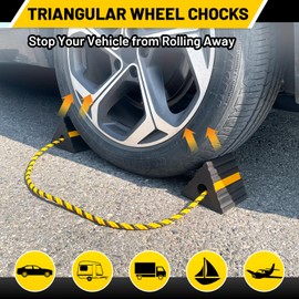 ROBLOCK Rubber Wheel Chocks for RV Trailer Camper Truck Car Aircraft Boat, Versatile Rubber Chocks Block Stopper for Tire with Reflective Strips, Utility RV Accessories, 2pair/4pack