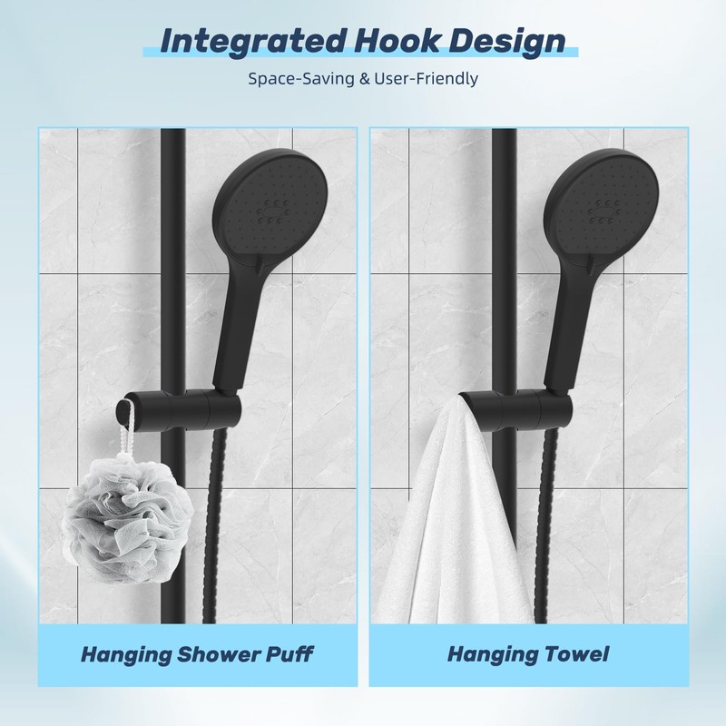 Hibbent Universal Adjustable Shower Holder with Hook - Fits 19-23.5mm