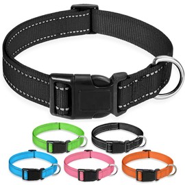 Dog Collar - Reflective Nylon Dog Collar, Adjustable Classic Pet Collar, Soft Nylon Collars with Metal Lead Attachment, Walking/Training Product for Large Dogs (Black, 40~60cm)