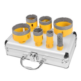 LFGUD Diamond Hole Saw Kit, 7-Piece Diamond Core Drill Bits Set Tile Hole Saw Kit Vacuum Brazed Core Drill Bits(25-75mm+20F) for Glass Marble Granite Stone Porcelain Tile Ceramic Brick, Yellow