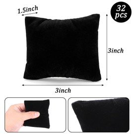 32pcs Velvet Watch Pillow Set - Plush Watch Cushion for Box Storage, Scratch-Resistant Display Stand for Bracelets & Timepieces - Black, 3x3x1.5in Each - Ideal Watch Pillows for Organizers & Vendors