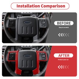 Linskip Steering Wheel Trim Compatible with 2008-2016 Ford F250/F350/F450/F550 & 2007-2012 Ford Expedition, Steering Wheel Cover, Interior Accessories(Red)