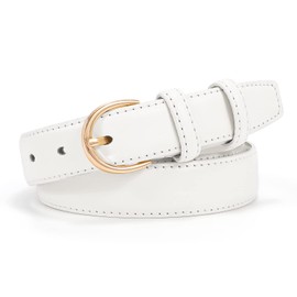 JASGOOD Women's Leather Belt White for Jeans Pants Fashion Gold Buckle Ladies Dress Belt(White,Fit Size 30"-34")