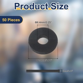 uxcell 50 Pcs M6.4 Rubber Flat Washers 6.4mm ID 19mm OD 3mm Thick Plain Washer Grommets Plastic Sheet Gasket Fastener Sealing Spacer Gasket Ring Water Hose Washers, Black