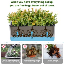 NiHome 2-Pack Self-Watering Planter Set Rectangle Worry-Free Water Inlet Water Gauge Indicator Observation Window Drainage Plug 2-Layer Separation Home Garden Decor Green Plants Herbs Vegetables Attom