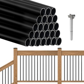 25 Pack 26" Round Aluminum Deck Balusters, Premium 3/4" Black Balusters for Staircase Interior, Porch Railing Connectors Stair Spindles Railing for Wood and Composite (Powder Coated, Anti-UV)