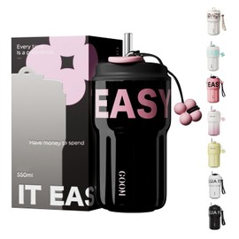 GOOM 18oz Travel Coffee Mug Tumbler with Lid and Straw, 18/10 Stainless Steel, 6-Layer Insulation, Spill Proof, Leak Proof Tumbler with Straw Mouth Rotary Lock, Coffee Mugs for Women - Black, Pink