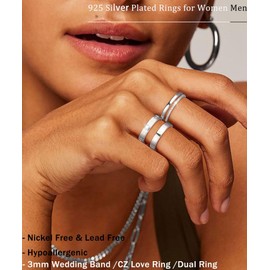RLMOON 3PCS Gold Silver Rings for Women Non Tarnish Stacking Stackable Rings Trendy Dainty 18K Gold Plated Cubic Zirconia Thumb Ring Set Love Friendship Dual Band Rings Promise Wedding Engagement Rings Size 6-10 (Stacking Ring Silver, 10)