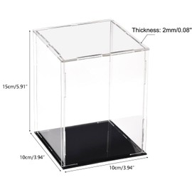 TA-VIGOR Acrylic Clear Display Box, 10 x 10 x 15cm Assemble Countertop Case Cube Storage Box Organizer Stand Dustproof Protection Showcase with Black Base for Collectibles Storage