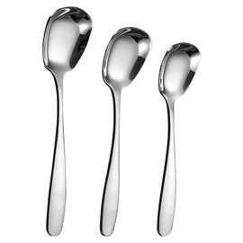 GSHLLO 4 Pcs Stainless Steel Square Spoon Flat Yogurt Spoon Ice Cream Spoons Rice Serving Spoons Korean Style Soup Spoon Table Dinner Spoons Metal Sugar Spoons