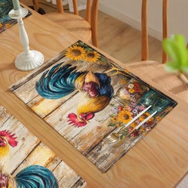 Farmhouse Rooster - Juego de 4 manteles individuales de gallina rústica, manteles individuales lavables para cocina, comedor, decoración del hogar, 18 x 12 pulgadas de ancho
