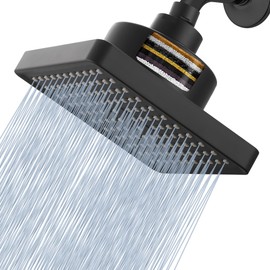 Cabezal de ducha de lluvia con filtro de alta presión, mejora el cabello y la piel, negro mate