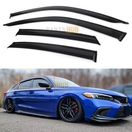 Fits for 2022-2024 Honda Civic 4 Door Sedan JDM Black Trim Smoke Tinted Window Visors Rain Guards Deflectors