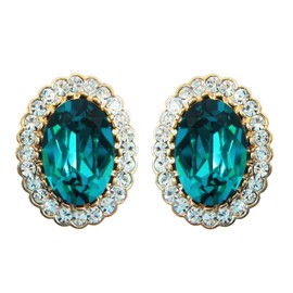 Navachi 18k Gold Plated Multicolor Oval Zircon White Crystal Oval-Shape Omega Back Stud Earrings, Cristal, circonita