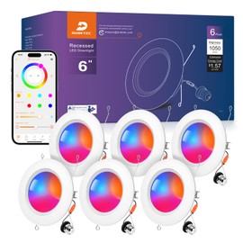 DUSKTEC Smart Recessed Lighting 6 Inch - RGBCW Color Changing LED 13W Can Light Retrofit Recessed Lights 1050 Lumen Dimmable Recess Light Compatible with Alexa & APP Recess Ceiling Lights 6 Pack