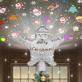 CCBodily Christmas Tree Topper Star LED Rotating - 4 Projection Modes Lighted with Glitter Sparkling Holiday Decor Gift Decoration Silver