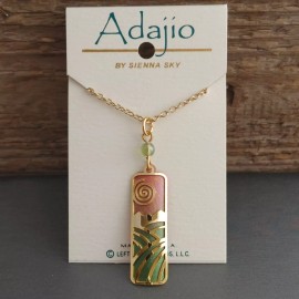 Adajio Retired Adajio Necklace Column Landscape Sun Mountains Coral Green Gold Tone 18”