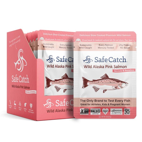 Safe Catch Wild PACIFIC Pink Salmon, Mercury Tested, 3 oz pouch (Pack of 12) [Packaging May Vary]