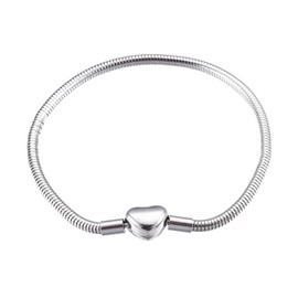 Pulsera de Acero Inoxidable con Cierre de Corazón para Charms, Estilo Serpiente (18 Centímetros)