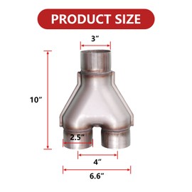 AFLOW Universal 409 Stainless Steel Exhaust Y Pipe, 3" Single to 2.5" Dual Exhaust Adapter Connector for Car Truck, 10" Overall Length, Weld-on