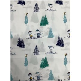 Peanuts Christmas Winter Themed Sheet Sets (White - Blue & Green Trees, Skiing, Queen)