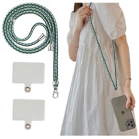 seninhi Smartphone Strap, Crossbody/Neck/Shoulder Strap, Nylon, Prevents Loss and Drops, Slim, Lightweight, Improved Durability, Adjustable Length, Compatible with All Models, Green/White/Blue