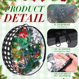 Aliceset 4 Pack Wreath Storage Containers, Storage Bags with Window and Handles, Durable Decoration Box Holder for Holiday(36 x 36 x 7.8 Inch,Black White Plaid)