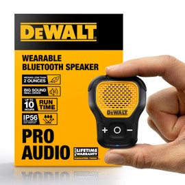 DEWALT Wearable Bluetooth Speaker (Updated Version), Clip-On Wireless Jobsite Pro Water-Resistant Portable Speaker (Non-Magnetic), Built-in Mic for Hands-Free Music/Calls, Bluetooth Speaker (Yellow)