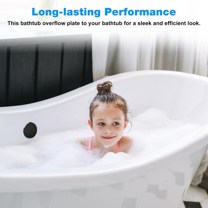 Tub Drain Overflow Cover Black- 3-1/8" Single Hole Bathtub Drain