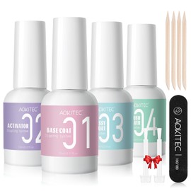 Aokitec Dipping Powder Liquid Set, Dip Base Top Gels Coats Dipping Powder Activator & Brush Saver Dip Powder Nail Kit Nail Dipping Powder Kit French Manicure Kit for Home DIY & Salon Use