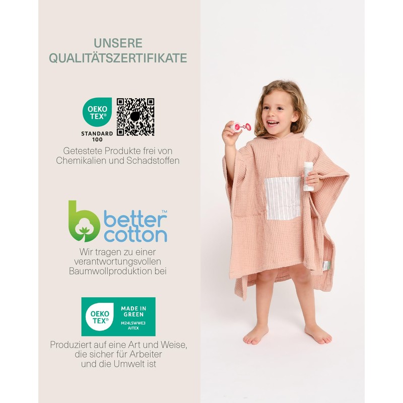 molis&co. Bath Poncho for Children Aged 3-4 Years Stripes. Hooded