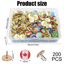 National Flag Push Pins, Pack of 200 National Flag Drawing Pins Decorative World Push Pins Push Pins Country Push Pins with National Flag for Travel World Map Cork, DIY Bulletin Board