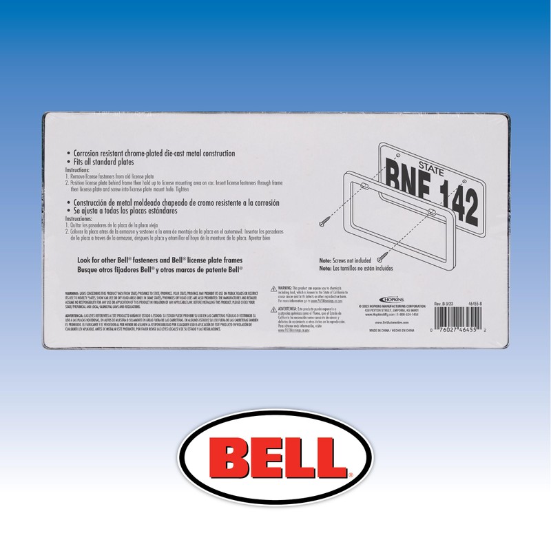 Bell Automotive 22-1-46455-8 Die-Cut Design License Plate Frame, Corrosion Resistant,