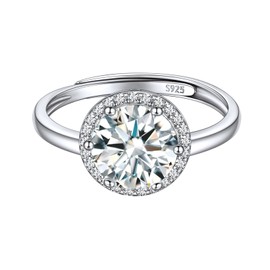 ChicSilver 8mm Round Cut Birthstone Promise Ring for Her, 925 Sterling Silver Simulated White Diamond Gemstone Anniversary Wedding Engagement Band Rings for Women April Birthstone Jewelry