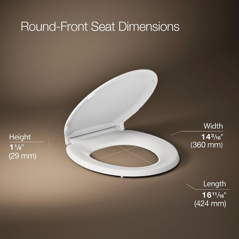 KOHLER 78059-RL-0 Rutledge Nightlight ReadyLatch Slow Close Toilet Seat, Round-Front,